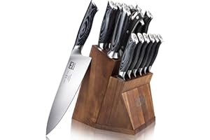 SHAN ZU Ceppo Coltelli da Cucina Set, Coltelli da Cucina Set con Portacoltelli,16 Pezzi Set Coltelli in Acciaio Tedesco Giapponesi Super Steel con Ceppo Rimovibile e Manico Ergonomico K133