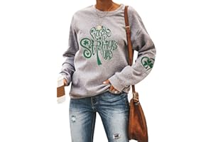 YMING Femmes Sweatshirt à Manches Longues pour La Saintpatrick Pull à Imprimé Trèfle Irlandais