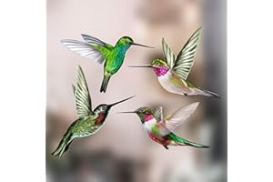 STICKERS4 4 Large Beautiful Humming Bird Static Cling Window Stickers - Hummingbird Anti Collision Bird Strike Window Stickers - Unique Double Sided Print