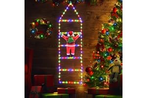 iShabao Luci Decorazioni Natale per Esterno, 1M 132LED Luce Addobbi Natale a Scaletta con 8 Modalità Funzione Timer e Memoria, Colorate Luci Natalizie per Interno Balconi Finestre (Senza Babbo Natale)