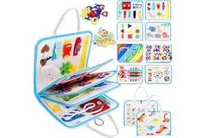 Esjay Toddler Busy Board, Montessori Toys for 1 2 3 4 Year Old, Busy Book Toy Educational Learning Activities for Fine Motor Skills, Gifts for Boys Girls, Travel Toys for Airplane(White)