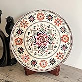 Amazon Basics Metal Vintage Mandala Showpiece Plate with Wooden Stand | 8 Inches | Mild Steel with Enamel Coating | Home & Of