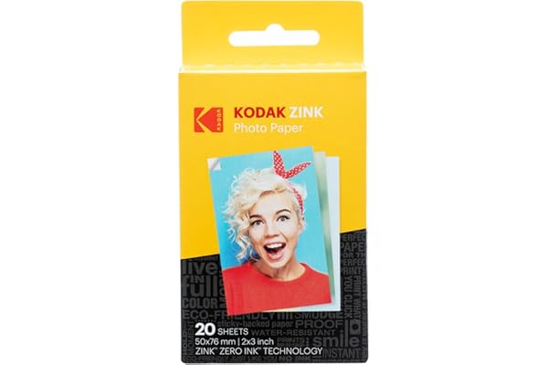 KODAK Papier Photo Zink Autocollant 5 cm x 8 cm (20 Feuilles) Compatible avec l'appareil Photo instantané Printomatic