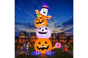 Kalolary 20 fot XXL halloween uppblåsbar figur pumpastorn med spöke | 3 våningar pumpapelare, enorm halloween trädgårdsdekoration för trädgård, gräsmatta, fest och utomhusdekoration