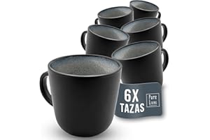 PURE LIVING INTERIOR DESIGN Juego de Tazas Ibiza de 6 Piezas en Gres - Elegante Set de Tazas de Café Modernas, Apto para Lavavajillas y Microondas - Taza de Café - Set de Tazas - Pure Living en gris oscuro