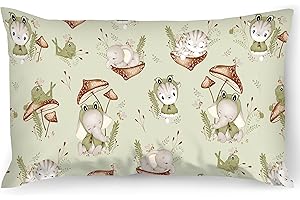 PinkZebra Taie d'oreiller pour Enfant - 40 x 60 cm - 100% Coton - Certifié Öko-Tex Standard 100 - Housse pour Enfant avec Fermeture éclair - Grenouille et Amis