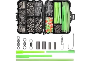 OKVGO 525pcs Set Sea Fishing Rigs DIY Making Kit, Flapper Rig Fishing Tackle Box with Hook Swivels Snap and Tube for Beach Casting Shore Fishing Flounder Flat Fish