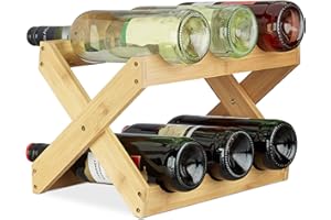 ‎RELAXDAYS Relaxdays Regał na wino bambusowy, X Shape, 6 butelek, styl dworkowy, mały, składany, wys. x szer. x gł.: 22 x 36 x 20 cm, naturalny