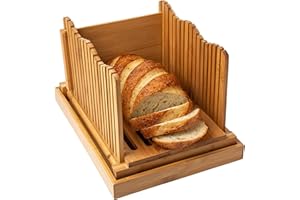 COMFIFY Affettatrice di bambù per pane fatto in casa - Tagliere di legno per pane con supporto per crumble - Tagliapasta pieghevole e compatto - Fette sottili o spesse