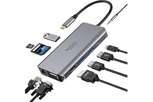 SELORE&S-GLOBAL Adaptador USB C, USB C a HDMI y VGA, Ethernet RJ45, Audio, Lectura de Tarjeta SD/TF, PD de 100 W, USB 3.0, Concentrador 10 en 1 Compatible con MacBook Pro/Air, Docking Station Tipo C