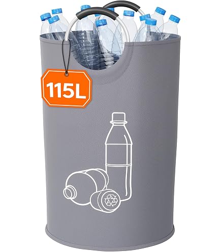 IEEILULU Collecteur de Bouteille avec Couvercle, Poubelle Recyclage 100L avec Trou et Sac à Main, Rangement de Bouteilles Consignées, Poubelle Tri Selectif pour Plastique et Bouteilles Verre (Gris IEEILULU Collecteur de Bouteille avec Couvercle, Poubelle Recyclage 100L avec Trou et Sac à Main, Rangement de Bouteilles Consignées, Poubelle Tri Selectif pour Plastique et Bouteilles Verre (Gris