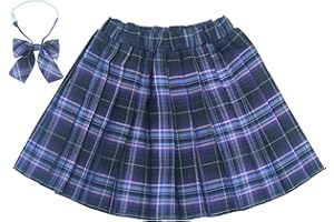 Maeau Falda corta plisada a cuadros para niñas, con cintura elástica, con pantalones cortos integrados, pajarita, 120-170 cm, 5-14 años