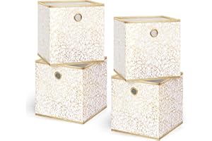DAMAHOME Collapsible Storage Cube Bins, Foldable 11 Inch Cube Storage Bins with Grommet Handle, 4-Pack Fabric Storage Cubes for Shelves, Closet, Nursery, Toys, Gold Marble