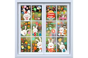 Yisscen Vetrofanie Pasqua per Finestre, 9 Pezzi Adesivi Pasqua, Uova di Pasqua, Coniglietto, Pulcino Vetrofanie Fiocchi, Adesivi Rimovibile, Decorazione per Vetri Finestre