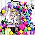 80s 90s Theme Party Decorations, Retro Rock Music Balloon Garland Arch Kit with Rainbow Balloons & Disco Ball Boombox Bass Guitar Microphone Foil Balloons for Back to 80s 90s Hip Hop Birthday Supplies