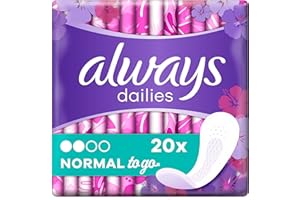 P&G Always Dailies Protège-Slips, Idéaux pour Pertes Blanches, Normal To Go, 20 Pochettes Individuelles, Flexibles et Confortables, Sensation de Fraicheur, Pratique et Hygiénique