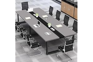 ZRBDDEF Grande Tavolo Riunioni Ufficio – Tavolo Conferenza Moderno con Passacavi,Struttura in Metallo Robusta,Design Rettangolare Nero-Bianco per 8–12 Persone (senza sedie)