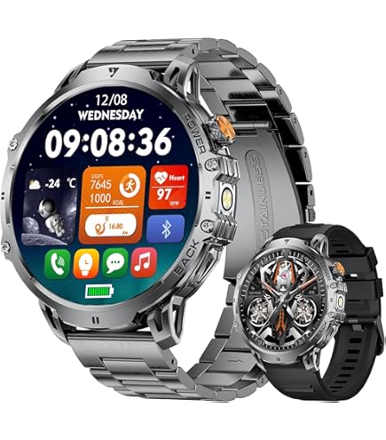 DREMAC Smartwatch voor heren, 1,85 inch HD groot display, 730 mAh accu, sporthorloge voor heren, met zaklamp/120 sportmodi, IP68 waterdicht, fitnesshorloge met 24/7 hartslag, slaapmonitor voor