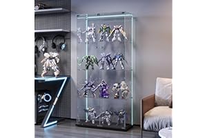 ‎BLSYHDH Glasvitrine Standvitrine,Glasvitrine Stehend mit Led,4 Lagen Glas Holz Glas Vitrine Vitrinenschrank 2 TüR und Schloss Vitrine Glasschrank Display Cabinet Sammlervitrine (Schwarz, 4 Etagen 2 Tür+LED-2)