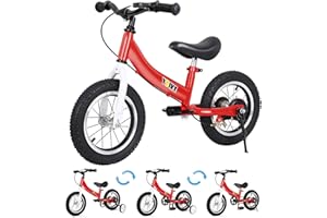 YBIKE 2 in 1 Balance Bike, Children's Balance Bike and Children's Bicycle Dual Use Function, Suitable for Children Aged 1-7, 12, 14, 16 Inches with Brake, Pedal, Training Theory