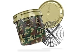 MAGIC BUCKET | Auto Handwäsche Bundle | Wascheimer mit passendem Eimer Deckel 3,5 US GALLONEN ca. 13 Liter | Mit Grit Guard Eimereinsatz Schmutzsieb | Waschset Camouflage Grün/Schwarz