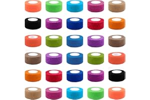 BQTQ 30 Rolls Cohesive Bandage 1 Inch Self Adherent Sport Wrap Tape Breathable Athletic Tape for Human and Animals Ankle Sprains Swelling, Assorted Colour