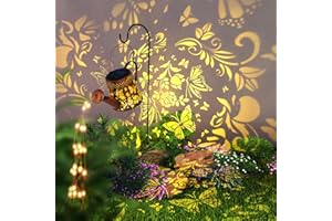 TICKTIME Solar Watering Can Outdoor Lights Garden Decor,Butterfly Hanging Lantern Waterproof Landscape Lights Outside Decoration for Yard Porch Patio Pathway Gardening Gifts(with 32 inch Shepherd Hook)