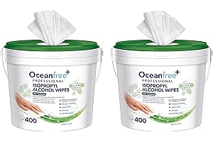 Ocean Free Pro 70% Isopropyl Alcohol Disinfection Wipes - Tub of 400 - Multi Purpose Medical Grade Professional IPA based Disinfection - Made in the UK (Pack of 2)