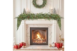 SHareconn 274cm Guirnalda Navideña Realista de Nixon con Piñas y Bayas Rojas, Decoración de Vegetación Artificial de PE para Repisa de la Chimenea, Escaleras, Mesa, Decoraciones Interiores y Exterior