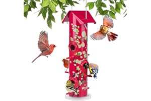 Kingsyard Tube Bird Feeders for Outdoors Hanging, 6-Ports Metal Bird Feeder, 14 inch, Durable & Weatherproof, Large Capacity for Attracting Wild Birds (Red)