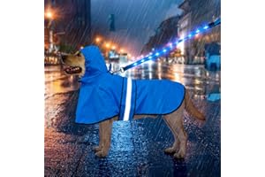Weesiber Dog Coats Waterproof - Adjustable Dog Raincoat with Reflective Strip, Lightweight Rain Jacket for Small to X-Large Dogs (Large, Blue)