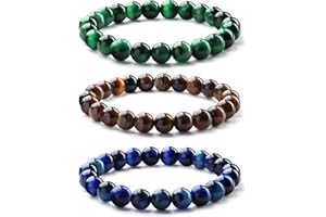Milacolato Bracelets Perle Hommes 8MM Tigers Eye Mens Bracelet Matte Lava Rock Bracelet Extensible réglable Bracelets de Perles pour Hommes Fête des pères Bijoux pour Hommes Cadeaux