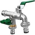 Premium 3/4 Zoll Doppel-Wasserhahn aus Messing rost-, und frostsicher + 2X Gratis Schlauchanschlüsse + Ebook | für Garten, Wa