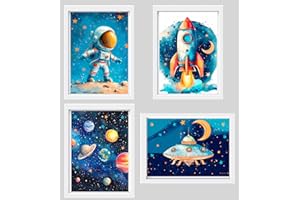 ORIGINALYS Lot de 4 Affiches, Astronaute, Fusée, OVNI et Constellations. Pour chambre d'enfants, garçon, fille ou bébé, une idée de cadeau de naissance, aniversaire, A4, Déco murale (Sans cadre) (Bleu)