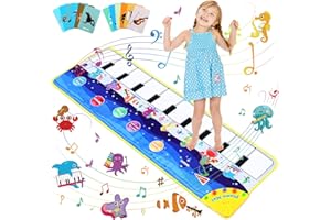 Alfombra de Piano, joylink Alfombra Musical Teclado Alfombra de Baile con 8 Instrumentos y 15 Tarjetas, Alfombra Musical de Teclado Educativo Juguete Regalo para Bebé Niño Niña 110 x 36 cm (Azul)