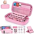 Younik Switch Accessories Bundle, 16 in 1 Accessories Kit Includes Switch Carrying Case, Protective Case Cover for Console & J-Con, Screen Protector, Adjustable Stand, Switch Game Case and More(Pink)