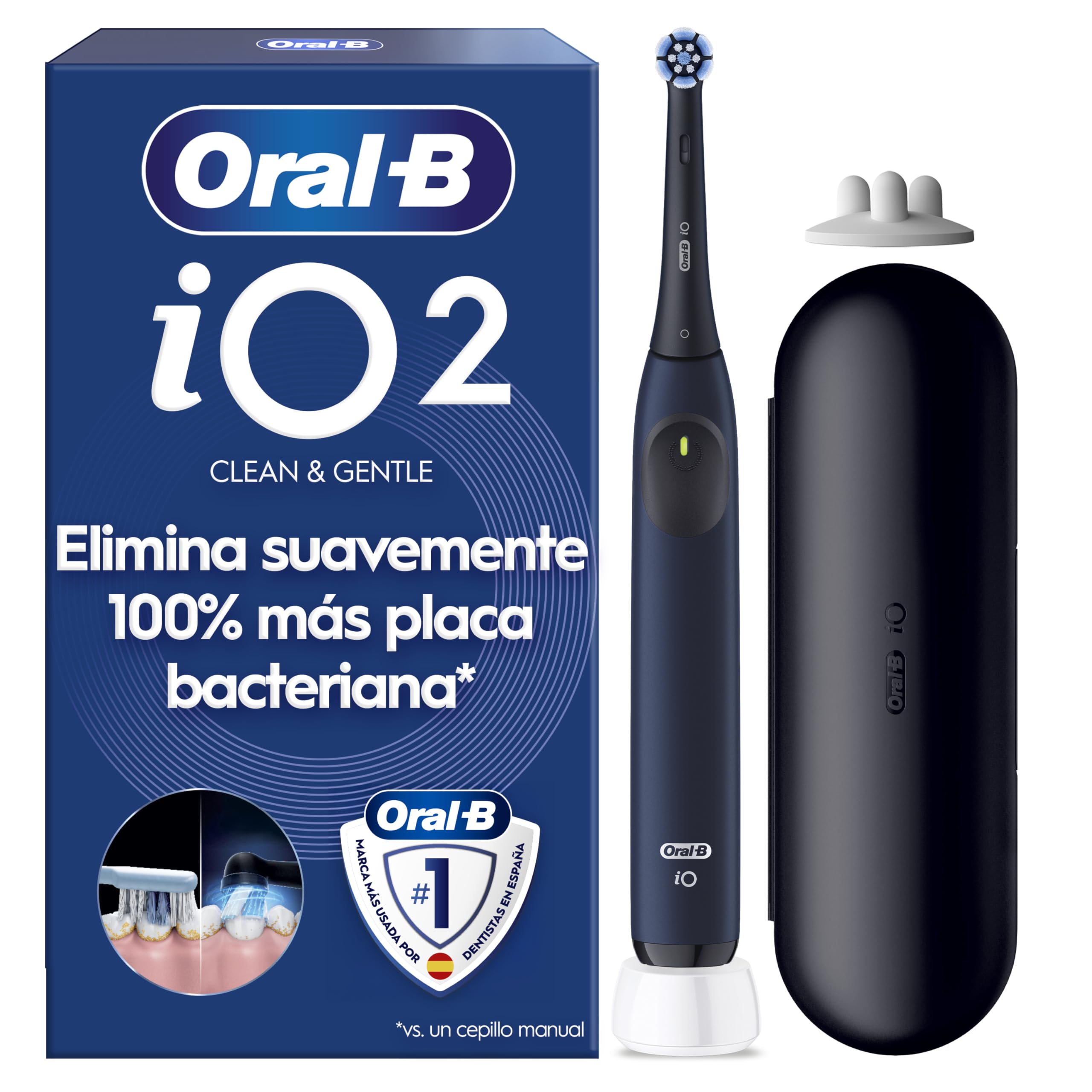 Oral-B iO 2 Cepillo de Dientes Eléctrico con 1 Cabezal, Azul Mar | Cepillo Dental con 3 Niveles de Intensidad, Sensor de Presión Y Temporizador, Estuche de Viaje, Suave con Encías