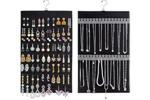 Lollanda Organisateur de bijoux à suspendre, porte-boucles d'oreilles, organiseur mural, organisateur de bijoux pour le mur, cintre de rangement pour colliers, boucles d'oreilles, double face, noir