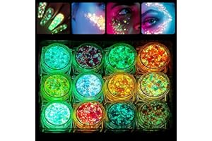 WOHN&LEBE 12 Couleurs Paillettes Visage Festival Paillette Maquillage Fluorescent Dans Le Noir Phosphorescent Cheveux Couleurs Lumineuse Paillettes Gel Holographique Set Fluorescent Paillette