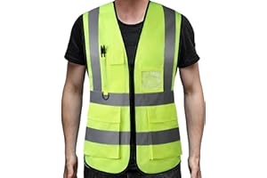 GENERIC PB TECH Hi Vis Zipper Front High Visibility Reflective Vest Hi Vis Executive Jacket Vest Waistcoat ID & Multiple Pockets