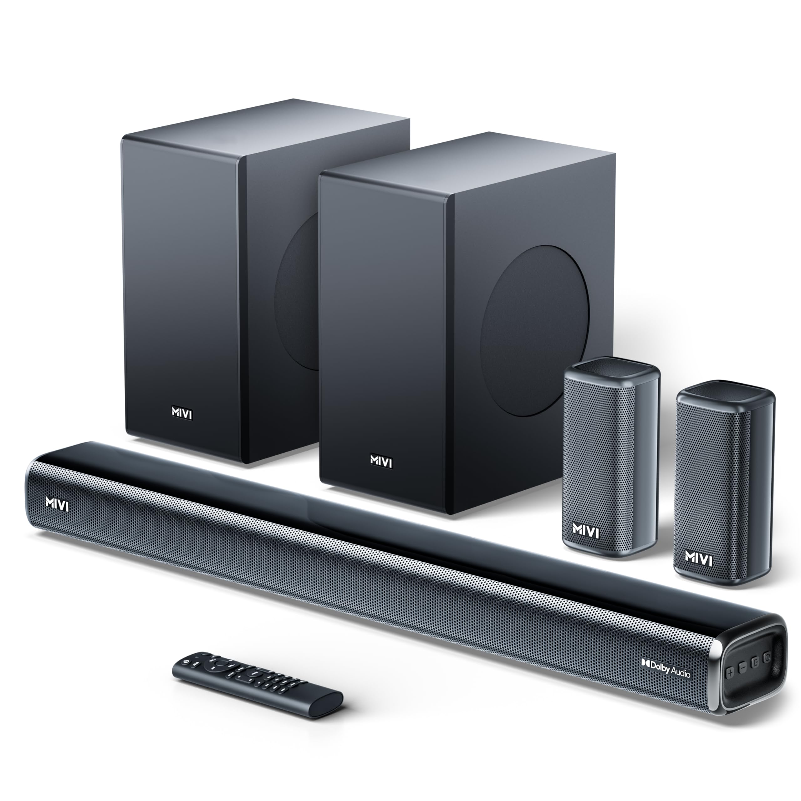 Mivi Fort H880 Soundbar [Just Launched], 880W Dolby Audio, 5.2 Channel with Dual Subwoofers, 3 Built-in + 2 Satellite Speakers, Multiple EQ/Input Modes, Home Theatre 5.1, Made in India Sound Bar