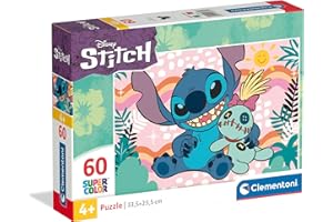 Clementoni - Puzzle per Bambini 60 Pezzi Supercolor, per Bambini 4+ Anni, Illustrazione con Personaggi dal Cartone Disney Lilo e Stitch, Idea Regalo, Made in Italy, 33,5x23,5 cm, 26331