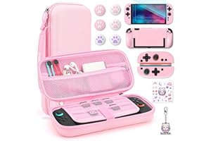 innoAura Switch 2 Case 14-in-1 Bundle for NS Switch 2 (2025), Switch 2 Carry Case with Carrying Case, Protective Cover, Thumb Grips, Screen Protector, Cute Pendant and Sticker, Pink