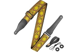 BESTSOUNDS Tracolla per chitarra, in cotone ricamato jacquard con estremità in pelle, tracolla per basso, chitarra acustica e elettrica