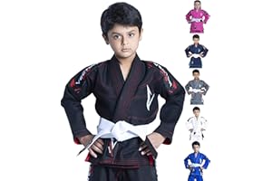 VECTOR SPORTS Kids Brazilian Jiu Jitsu (BJJ) Gi mit gratis weißem Gürtel, 100% Baumwolle, Pearl-Weave-gewebter Kimono, Ultra leicht, vorgeschrumpft