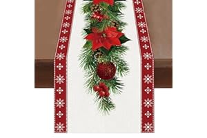 TELAIN Camino de mesa de Navidad con acuarela y flor de Navidad roja, diseño de copos de nieve, decoración festiva de invierno para el hogar, cocina, 35 x 35 cm