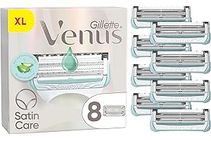 Gillette Venus + Satin Care Lot De 8 Recharges De Rasoir Pour Femmes Pour La Peau Et Les Poils Pubiens, Cartouches AUTHENTIQUES, Rasage Doux Des Zones Sensibles, Lame De Précision, Touche D’Aloe Vera