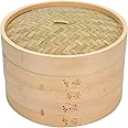 Bamboo Steamer 10 Inch, 2 Tiers Chinese Food Steamers, Traditional Design Healthy Cooking for Dumplings, Vegetables, Chicken, Fish - Handmade Steam Basket Included 2 Gauze Liners and Chopsticks