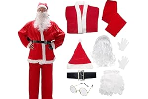 CARNAVALIFE Disfraz de Papá Noel para Adulto Unisex, Chaqueta, Pantalones, Barba, Gafas, Pelo, Gorro, Cinturón y Guantes, Disfraz Original para Navidad, 8pcs