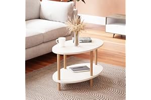 [en.casa] Stolik kawowy Højreby z dolną półką, stolik do salonu, stolik kawowy, 43 x 70 x 44 cm, stolik do sofy, owalny, biały
